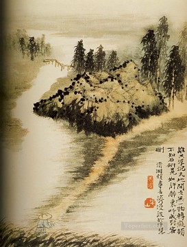 Chino Painting - Shitao al otro lado del agua 1694 chino antiguo